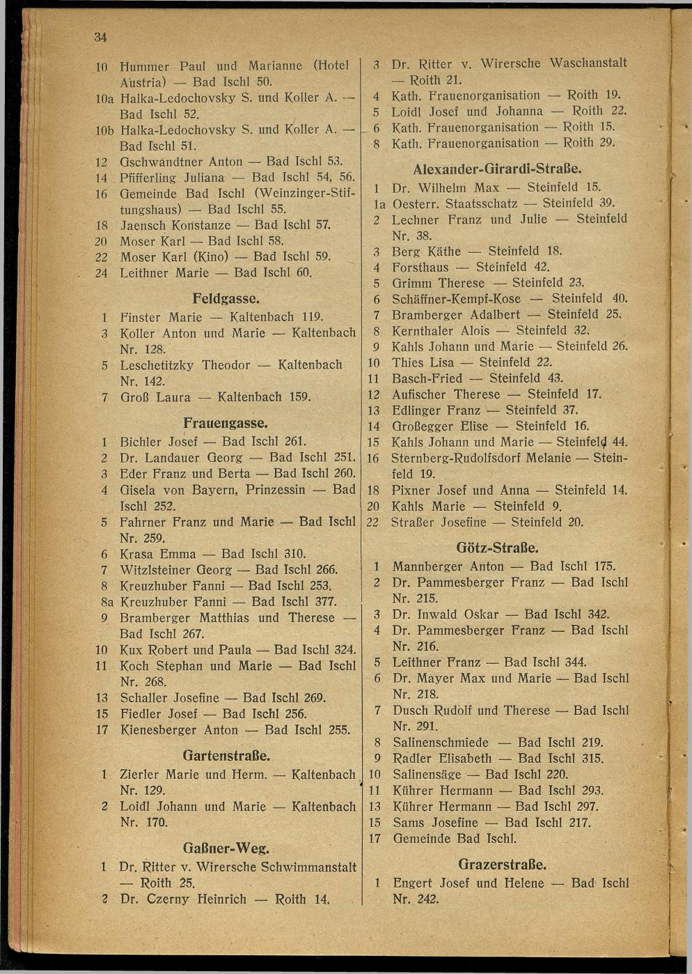 Handels- und Gewerbe-Adressbuch nebst Häuser-Verzeichnis der Kurortsgemeinde Bad Ischl 1925 - Seite 54