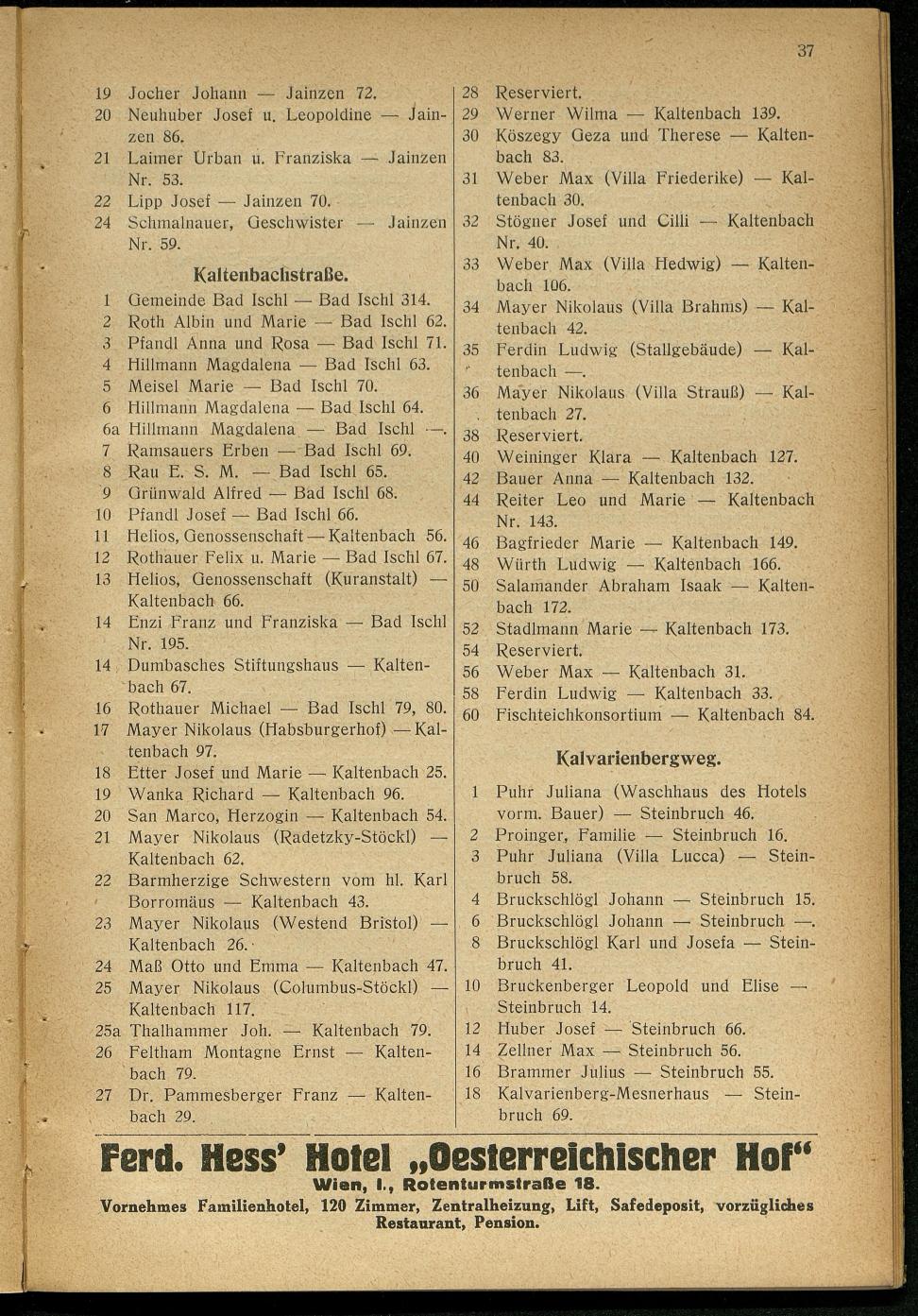 Handels- und Gewerbe-Adressbuch nebst Häuser-Verzeichnis der Kurortsgemeinde Bad Ischl 1925 - Seite 57