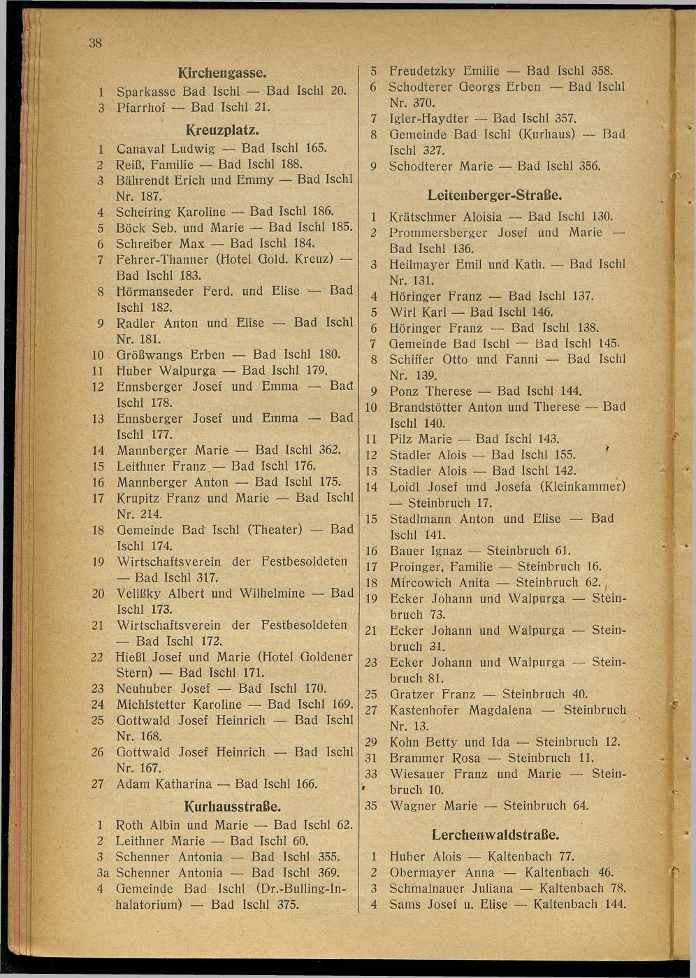 Handels- und Gewerbe-Adressbuch nebst Häuser-Verzeichnis der Kurortsgemeinde Bad Ischl 1925 - Seite 58