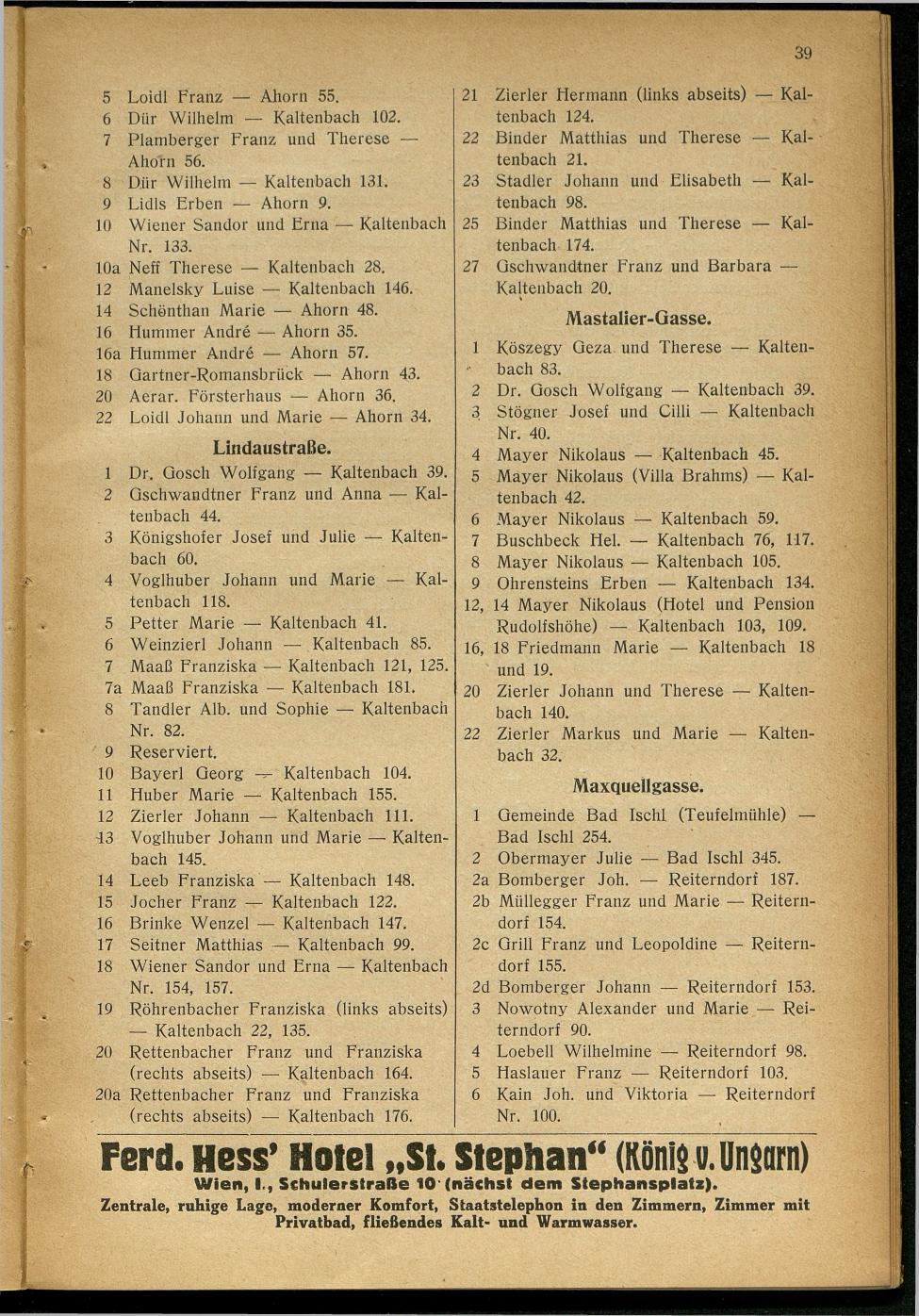 Handels- und Gewerbe-Adressbuch nebst Häuser-Verzeichnis der Kurortsgemeinde Bad Ischl 1925 - Seite 59