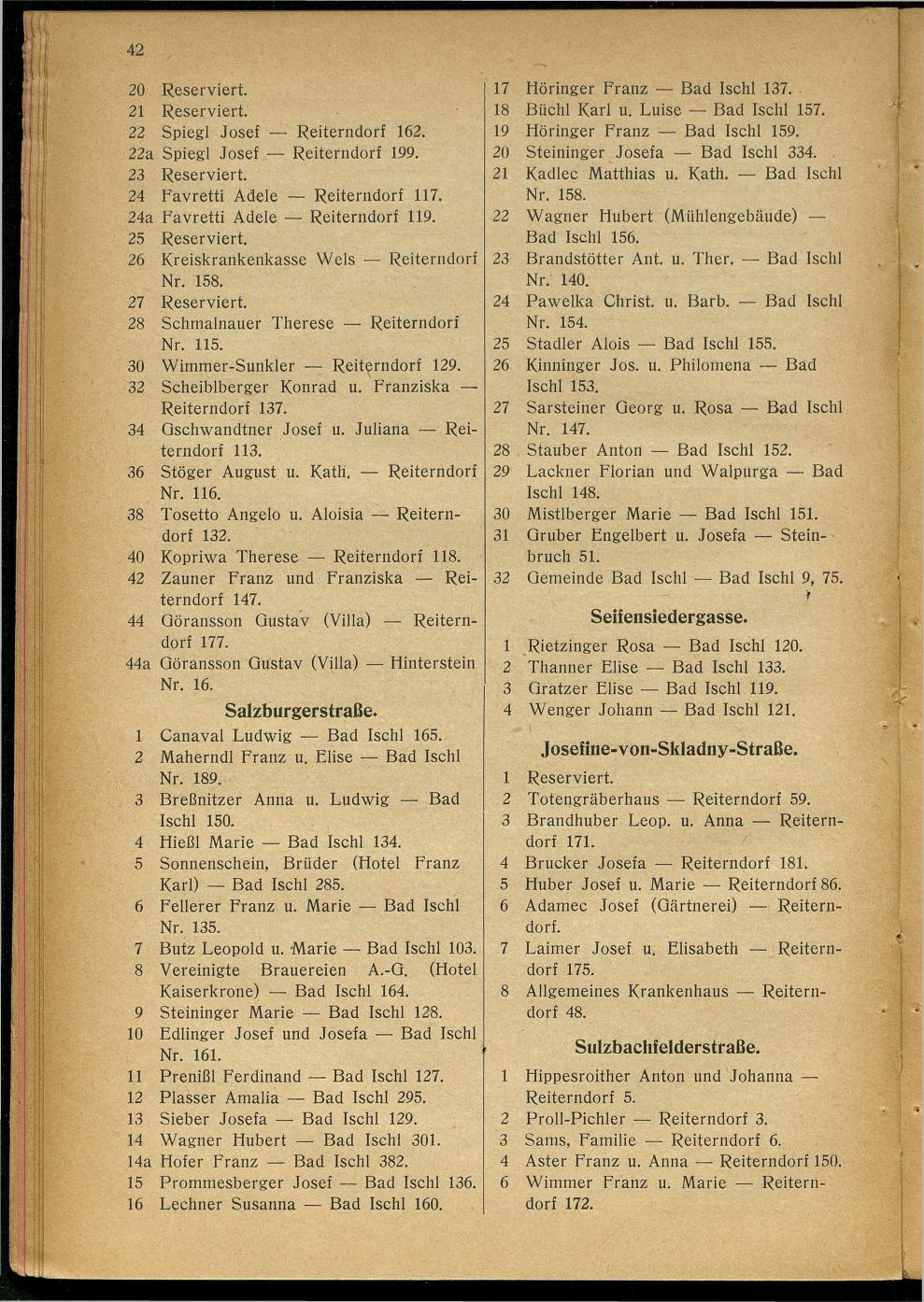 Handels- und Gewerbe-Adressbuch nebst Häuser-Verzeichnis der Kurortsgemeinde Bad Ischl 1925 - Seite 62