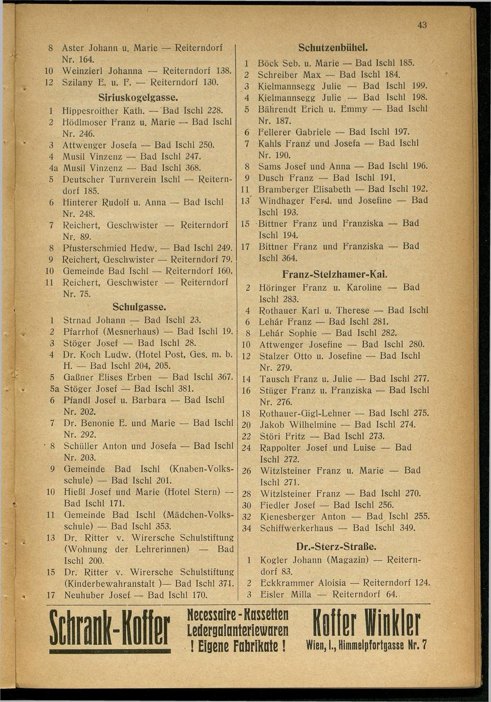 Handels- und Gewerbe-Adressbuch nebst Häuser-Verzeichnis der Kurortsgemeinde Bad Ischl 1925 - Seite 63