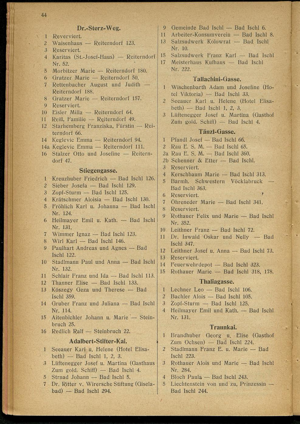 Handels- und Gewerbe-Adressbuch nebst Häuser-Verzeichnis der Kurortsgemeinde Bad Ischl 1925 - Seite 64