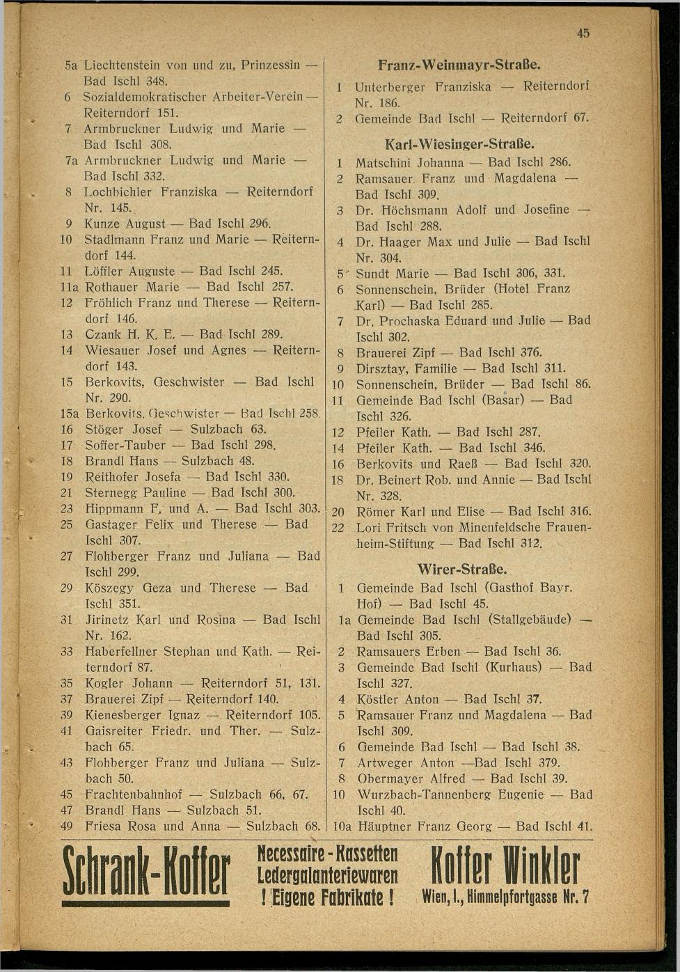Handels- und Gewerbe-Adressbuch nebst Häuser-Verzeichnis der Kurortsgemeinde Bad Ischl 1925 - Seite 65
