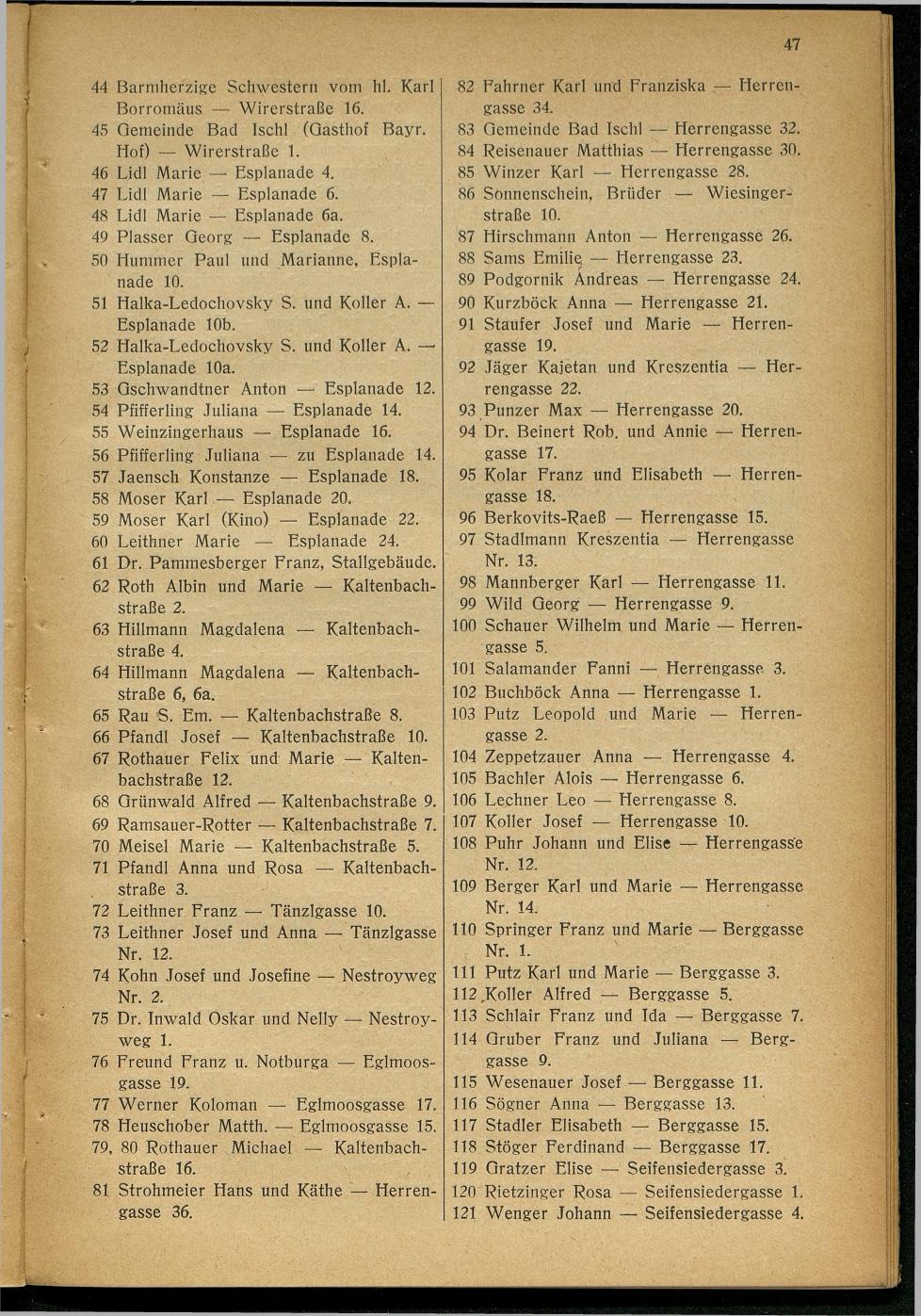 Handels- und Gewerbe-Adressbuch nebst Häuser-Verzeichnis der Kurortsgemeinde Bad Ischl 1925 - Seite 67