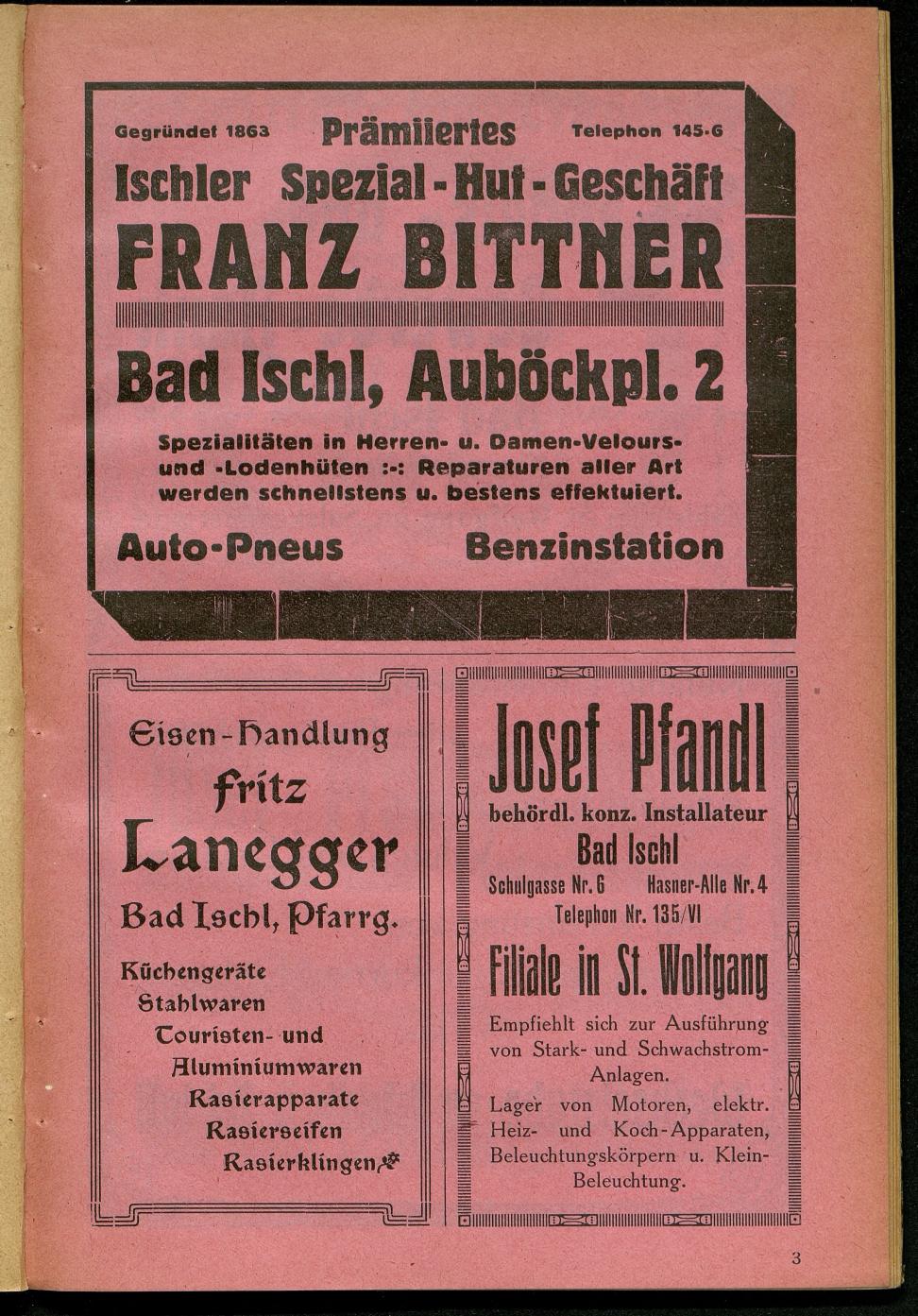 Handels- und Gewerbe-Adressbuch nebst Häuser-Verzeichnis der Kurortsgemeinde Bad Ischl 1925 - Seite 69