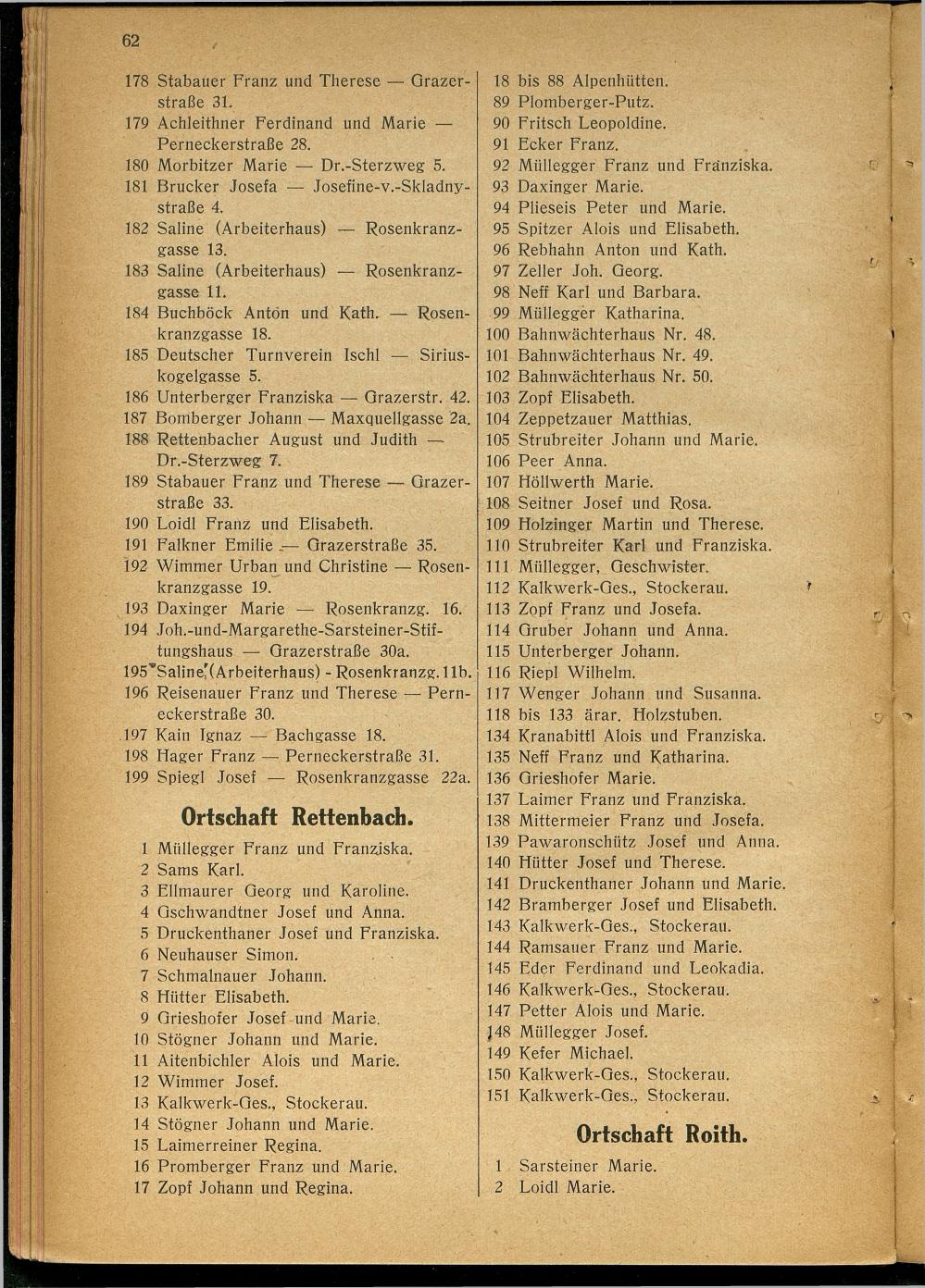 Handels- und Gewerbe-Adressbuch nebst Häuser-Verzeichnis der Kurortsgemeinde Bad Ischl 1925 - Seite 90