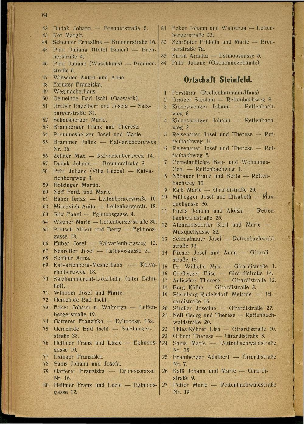 Handels- und Gewerbe-Adressbuch nebst Häuser-Verzeichnis der Kurortsgemeinde Bad Ischl 1925 - Seite 92