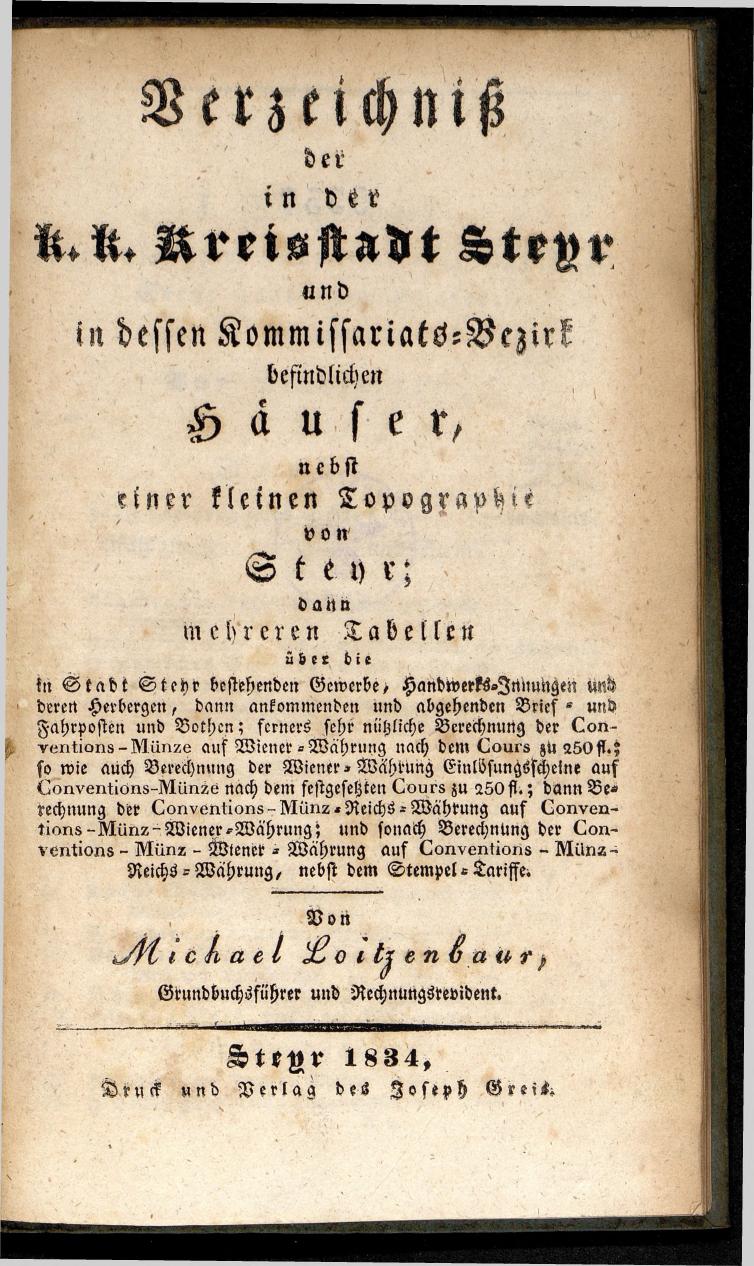 Verzeichniß der in der k. k. Kreisstadt Steyr 1834. - Seite 5