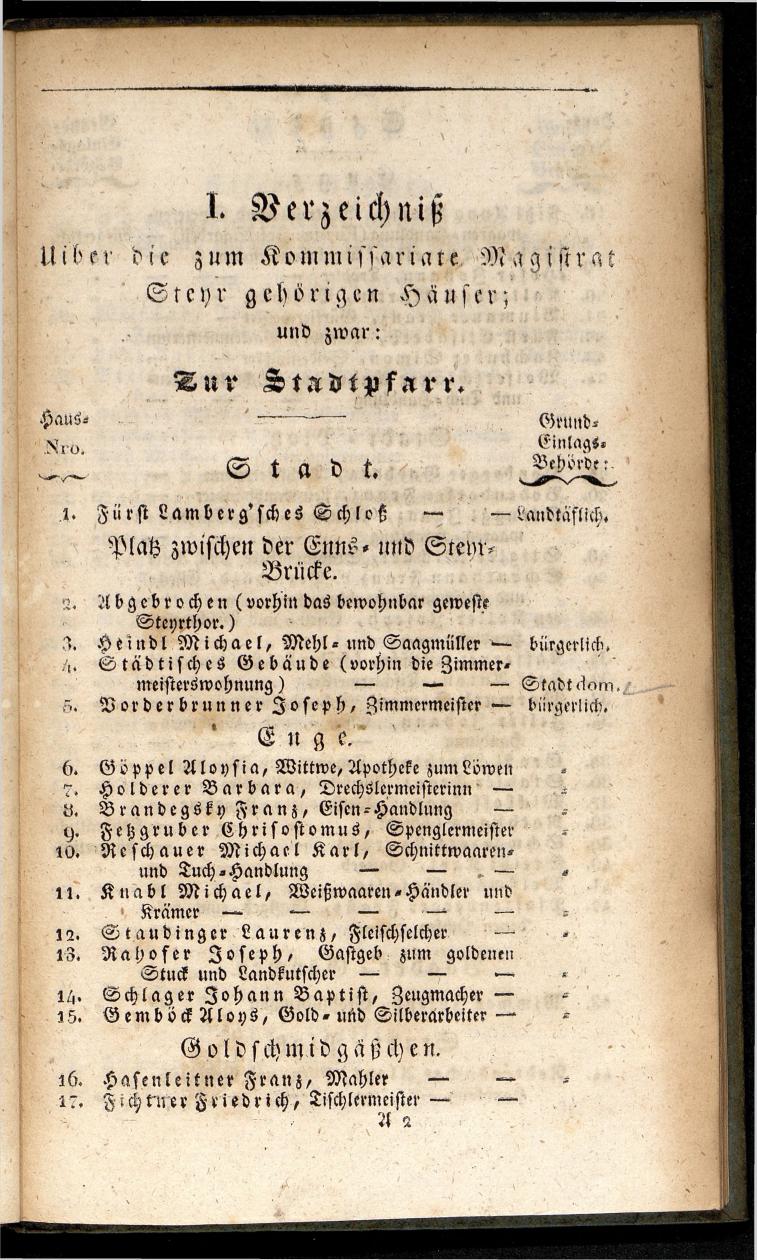Verzeichniß der in der k. k. Kreisstadt Steyr 1834. - Seite 7