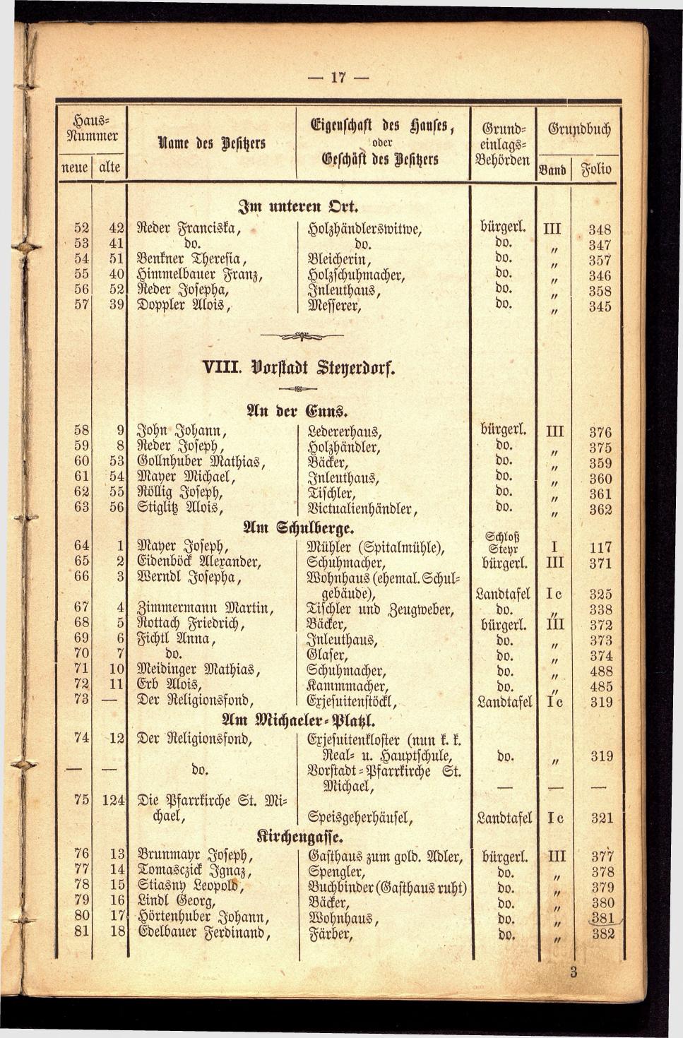 Stadt Steyer. Verzeichniss der Häuser und Besitzer 1866 - Seite 19