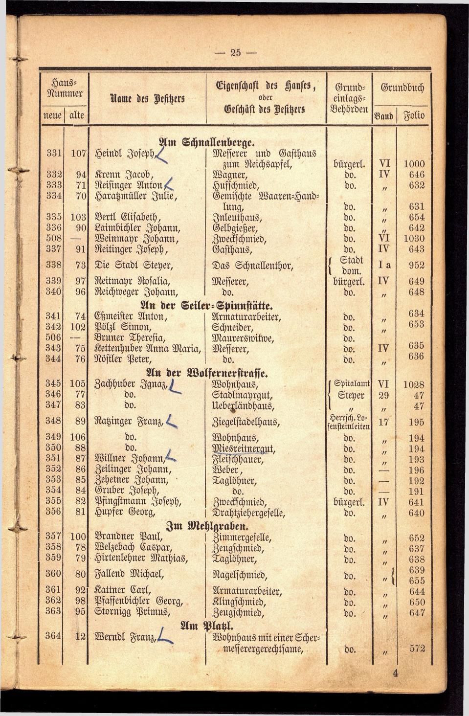 Stadt Steyer. Verzeichniss der Häuser und Besitzer 1866 - Seite 27