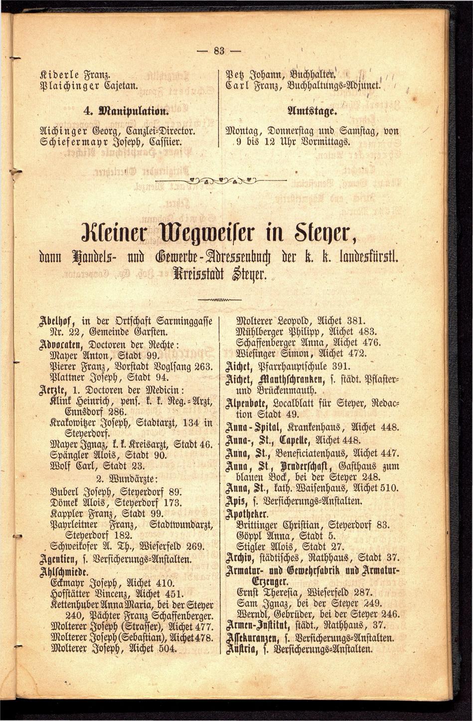 Stadt Steyer. Verzeichniss der Häuser und Besitzer 1866 - Seite 81