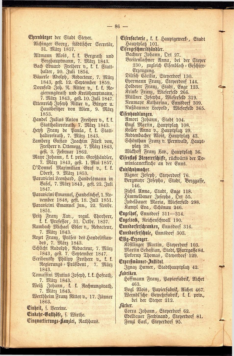Stadt Steyer. Verzeichniss der Häuser und Besitzer 1866 - Seite 84