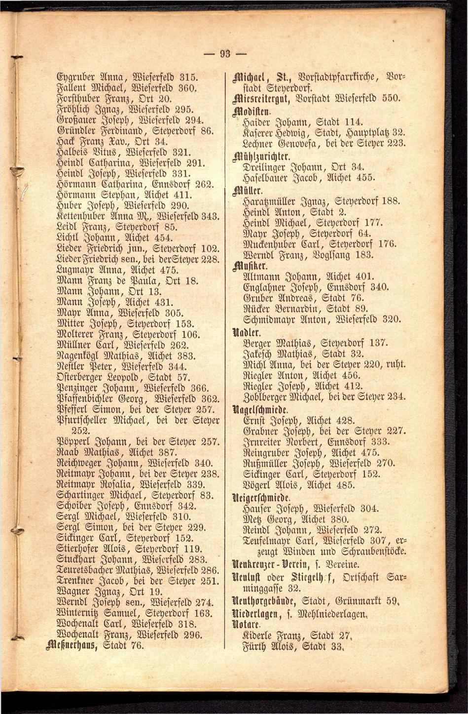 Stadt Steyer. Verzeichniss der Häuser und Besitzer 1866 - Seite 91
