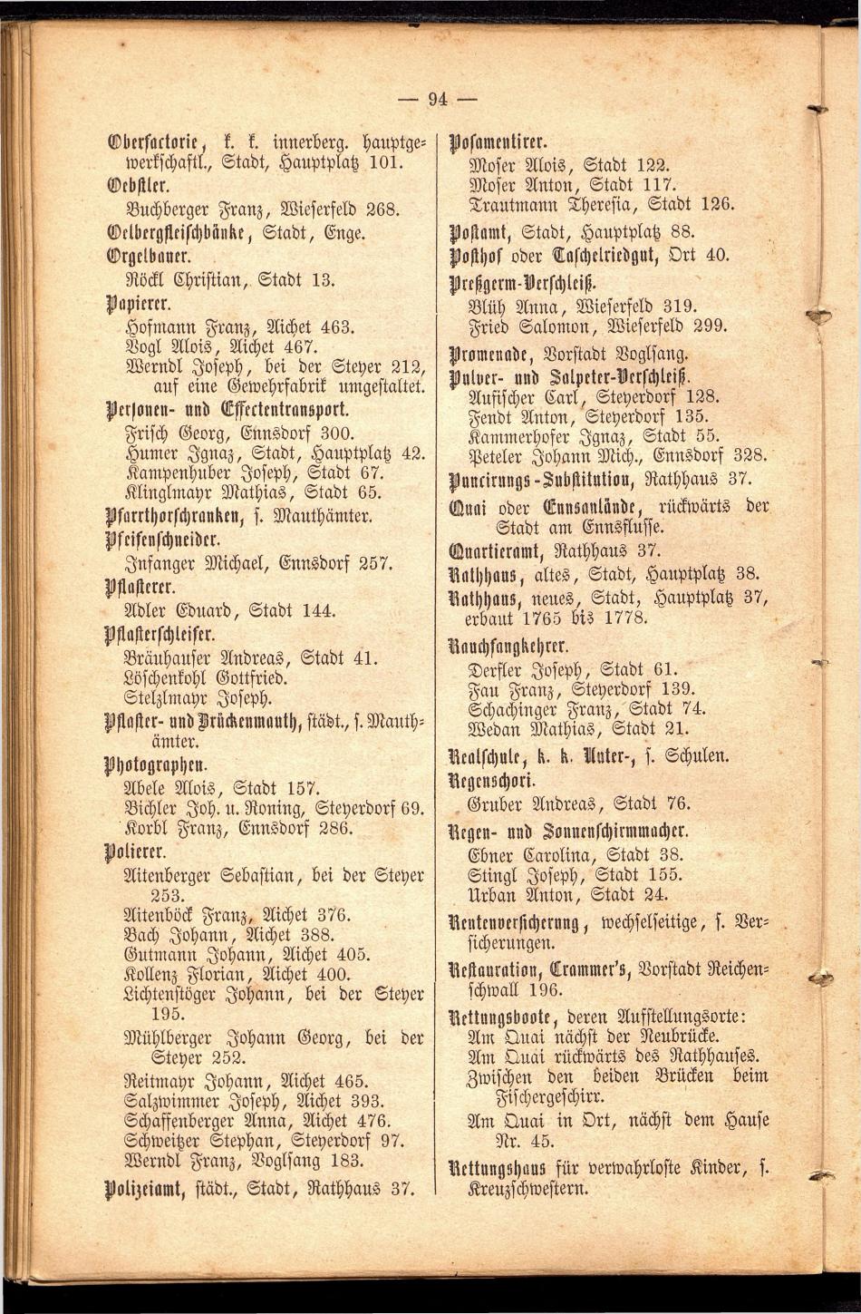 Stadt Steyer. Verzeichniss der Häuser und Besitzer 1866 - Seite 92