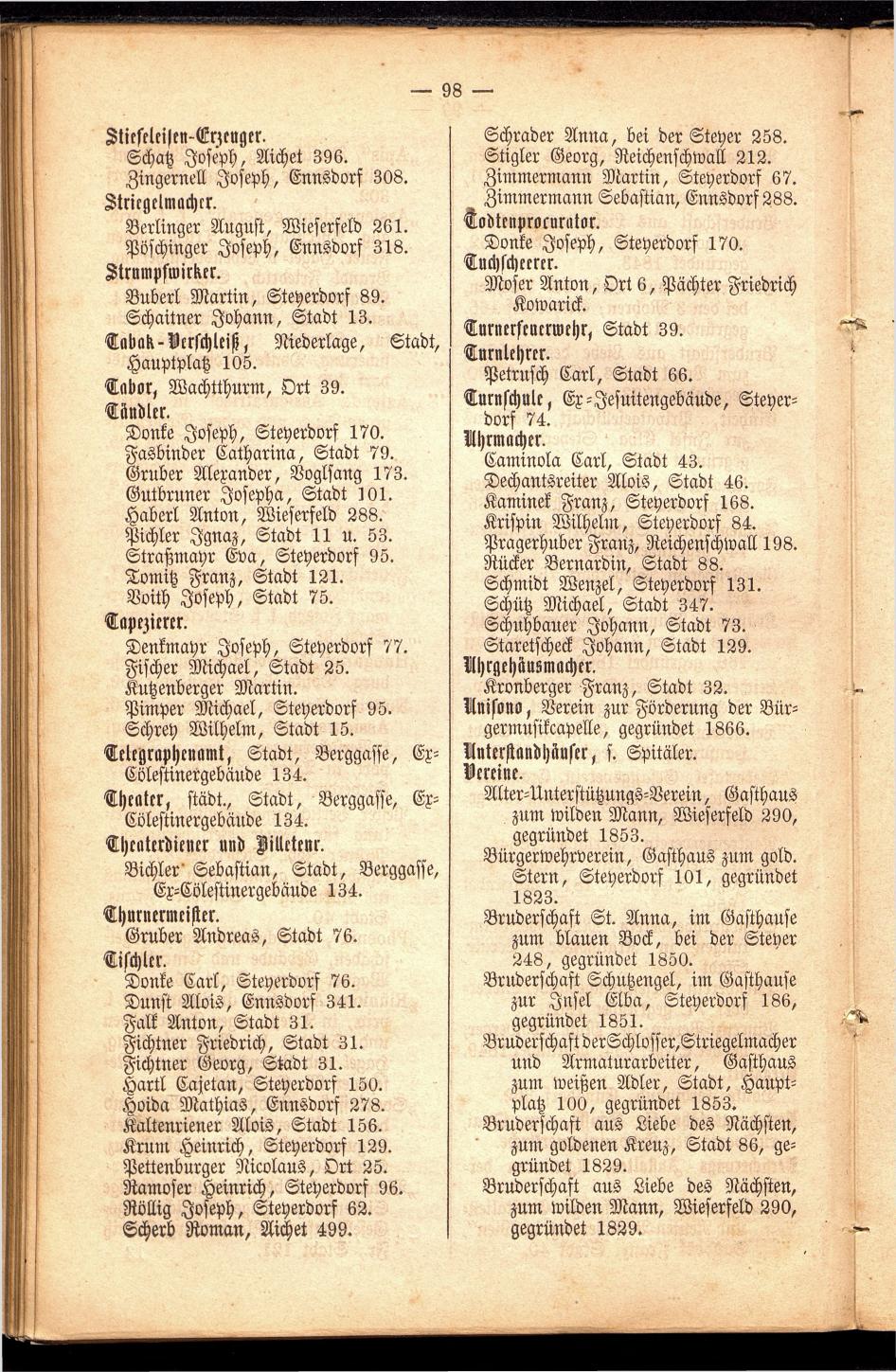 Stadt Steyer. Verzeichniss der Häuser und Besitzer 1866 - Seite 96