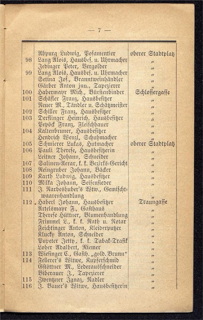 Häuser-Verzeichniß und Adressen-Buch von Gmunden 1885 - Seite 11