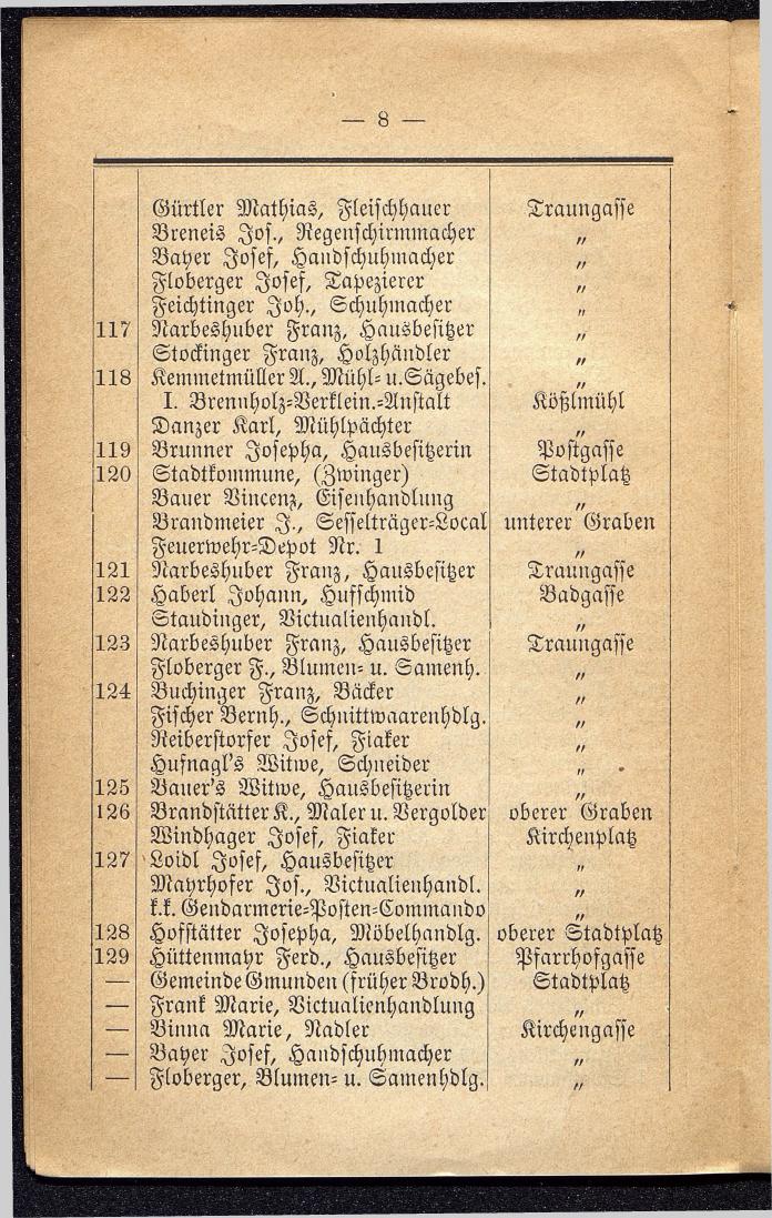 Häuser-Verzeichniß und Adressen-Buch von Gmunden 1885 - Seite 12