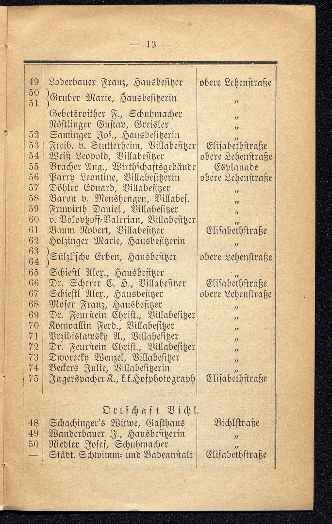 Häuser-Verzeichniß und Adressen-Buch von Gmunden 1885 - Seite 17