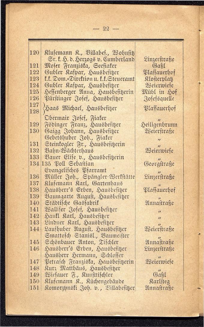 Häuser-Verzeichniß und Adressen-Buch von Gmunden 1885 - Seite 26