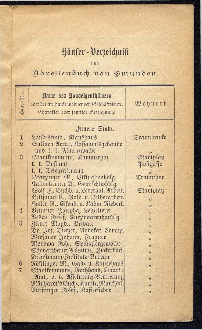 Häuser-Verzeichniß und Adressen-Buch von Gmunden 1885 - Seite 5