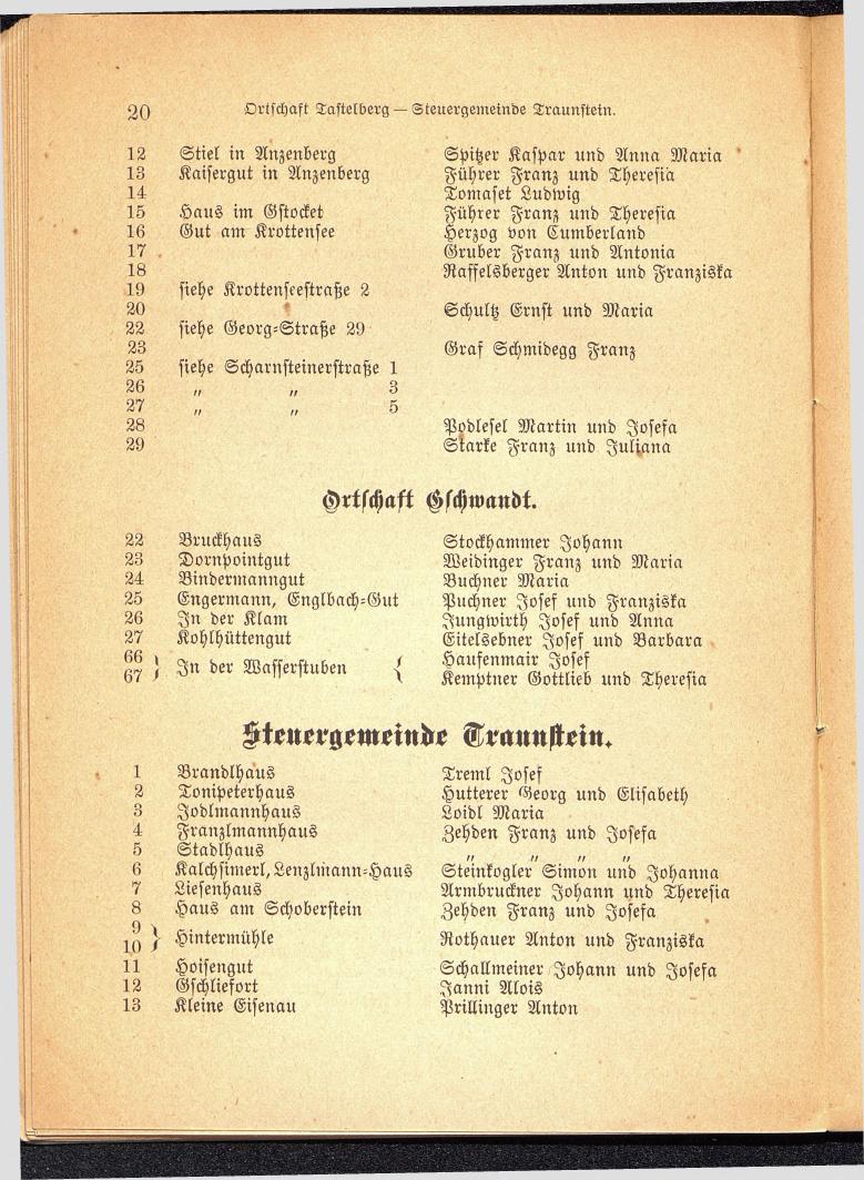 Häuser-Verzeichnis der Stadt Gmunden 1899 - Seite 22