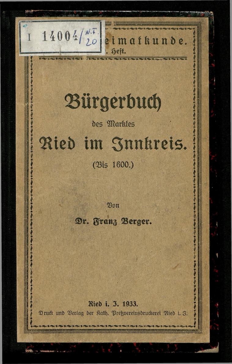 Bürgerbuch des Marktes Ried im Innkreis (Bis 1600) - Seite 1