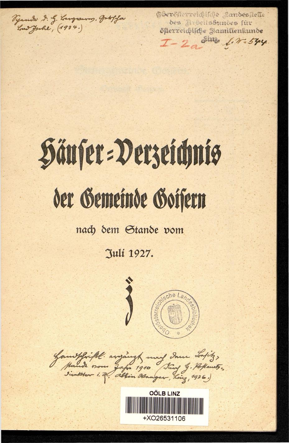 Häuser-Verzeichnis der Gemeinde Goisern nach dem Stande von Juli 1927 - Seite 3