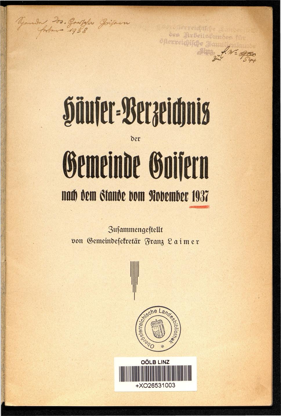 Häuser-Verzeichnis der Gemeinde Goisern nach dem Stande von November 1937 - Seite 3