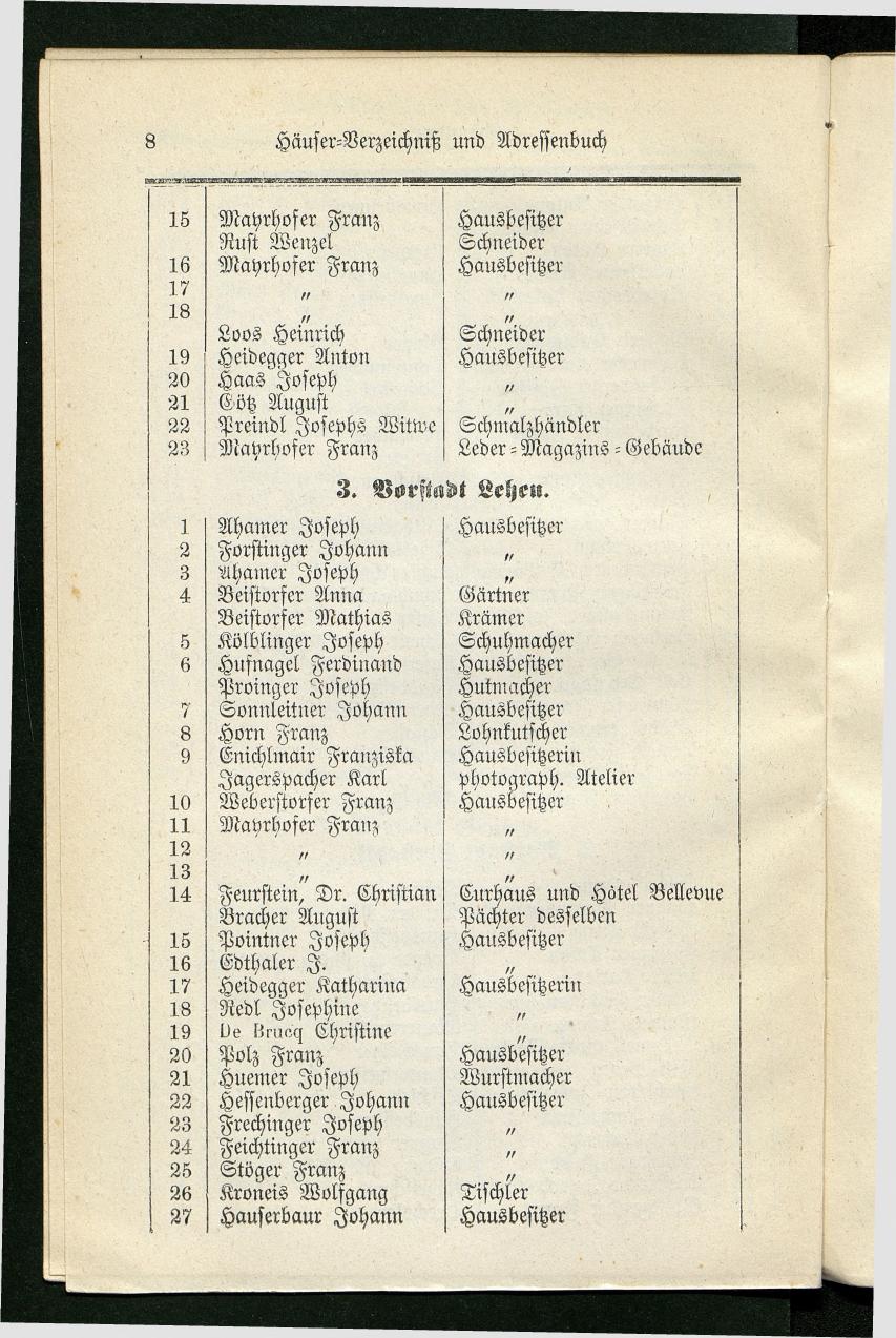 Adressenbuch der Curorte Gmunden, Ischl und Aussee. Ein Führer für Fremde und Einheimische 1873. - Seite 16