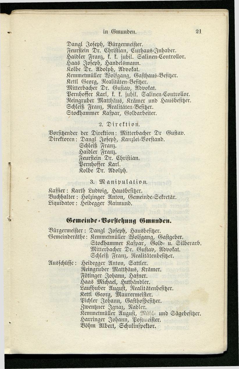 Adressenbuch der Curorte Gmunden, Ischl und Aussee. Ein Führer für Fremde und Einheimische 1873. - Seite 29