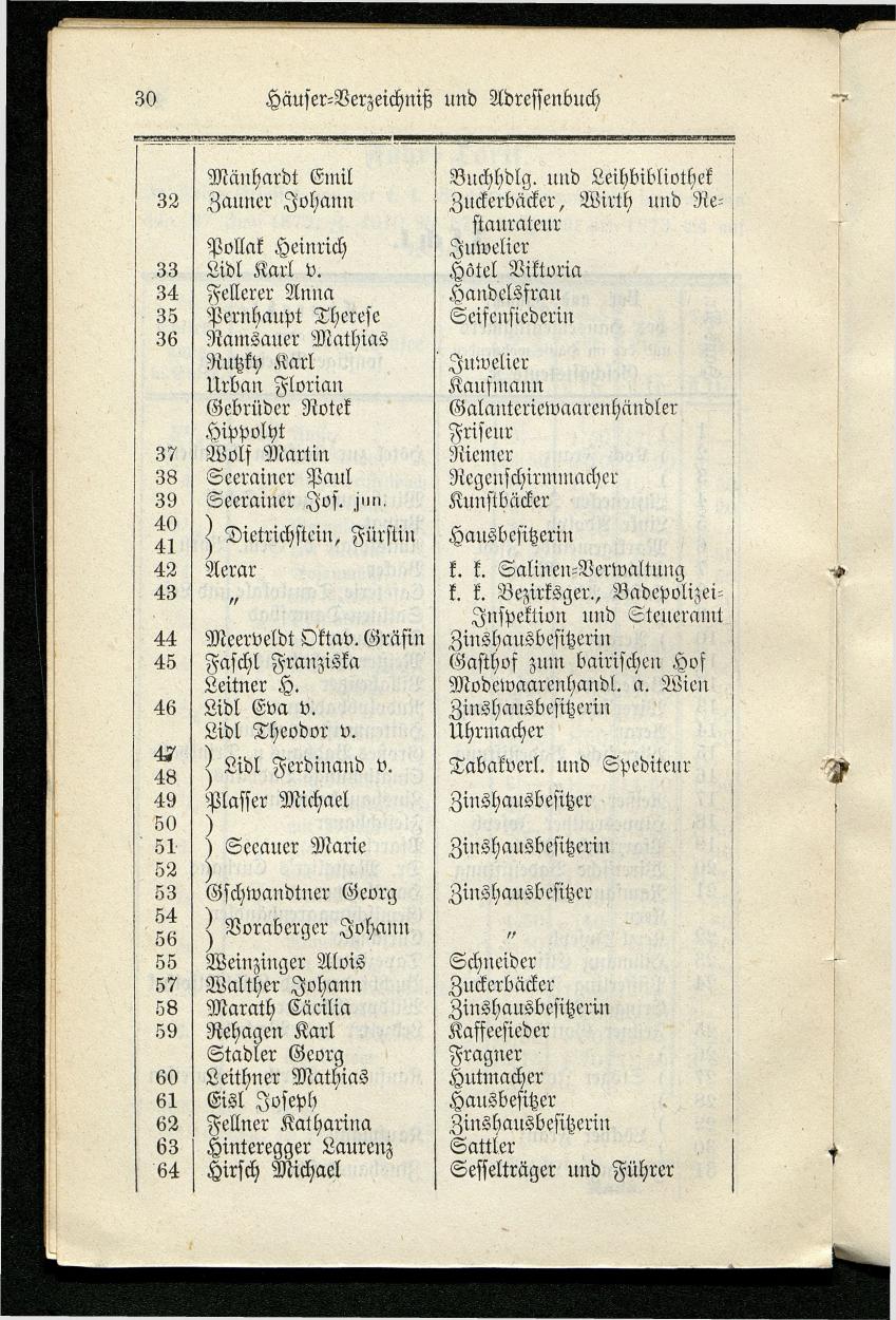 Adressenbuch der Curorte Gmunden, Ischl und Aussee. Ein Führer für Fremde und Einheimische 1873. - Seite 38