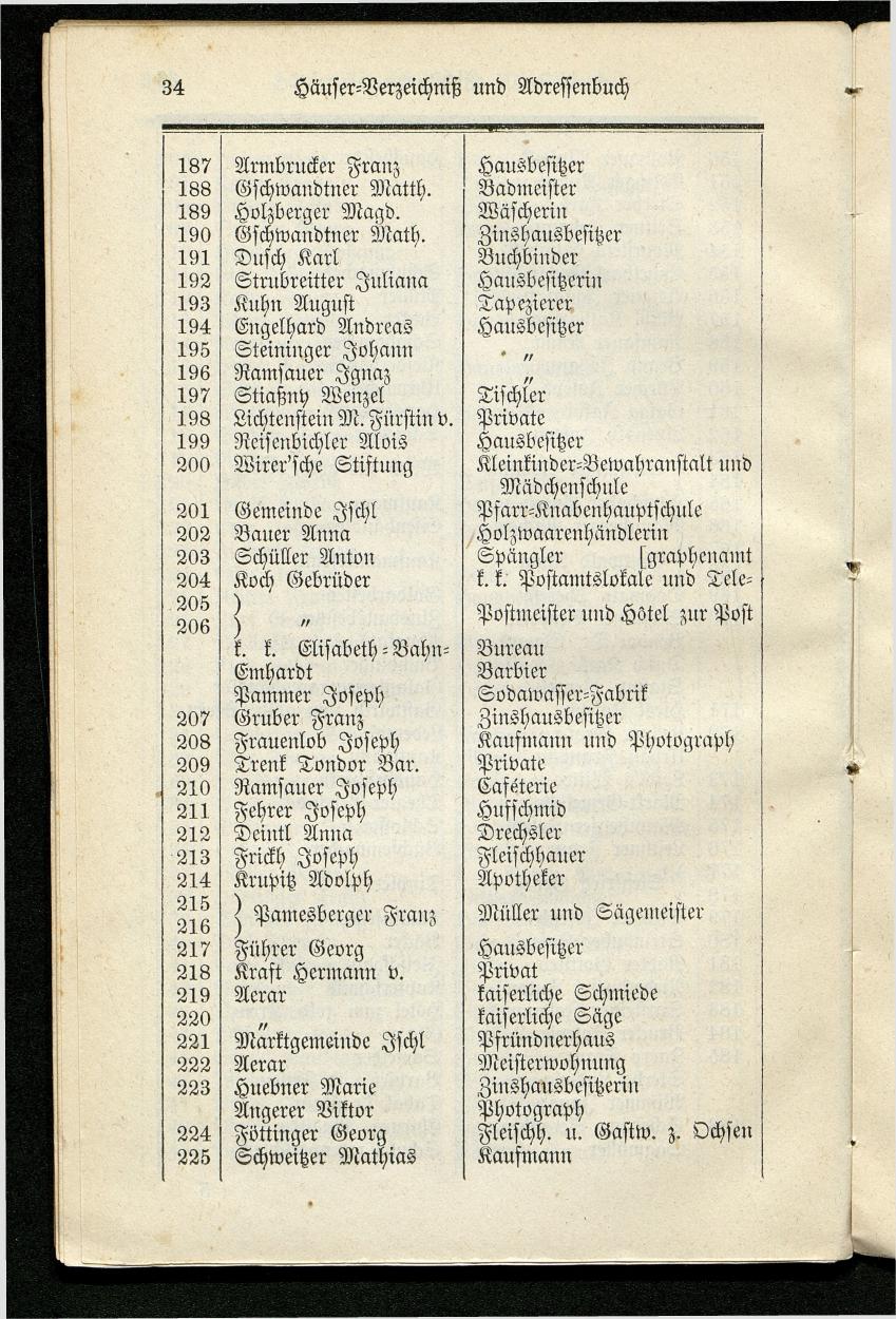 Adressenbuch der Curorte Gmunden, Ischl und Aussee. Ein Führer für Fremde und Einheimische 1873. - Seite 42