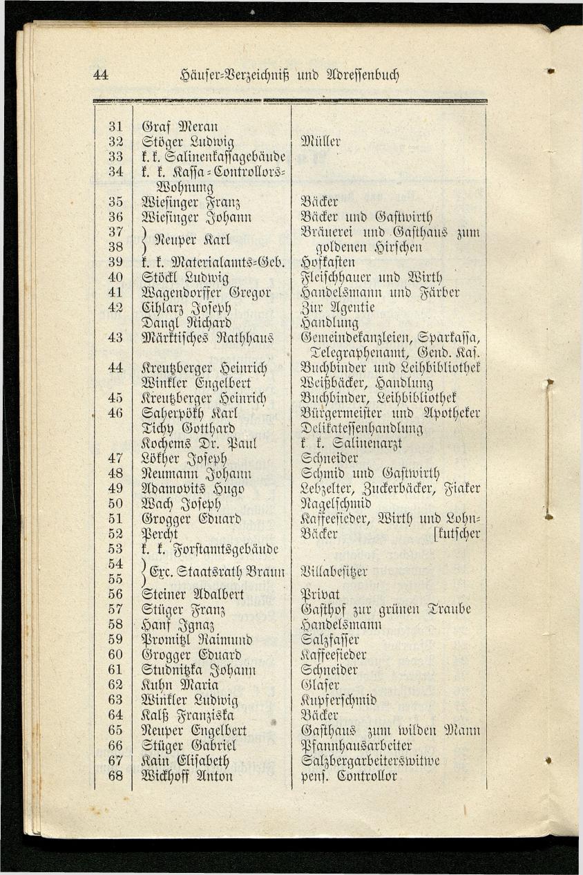 Adressenbuch der Curorte Gmunden, Ischl und Aussee. Ein Führer für Fremde und Einheimische 1873. - Seite 52