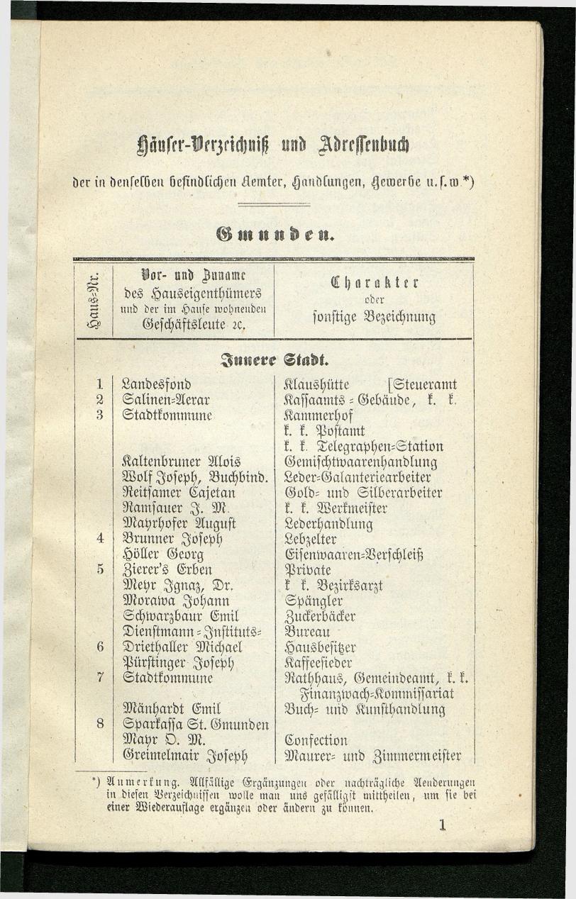 Adressenbuch der Curorte Gmunden, Ischl und Aussee. Ein Führer für Fremde und Einheimische 1873. - Seite 9