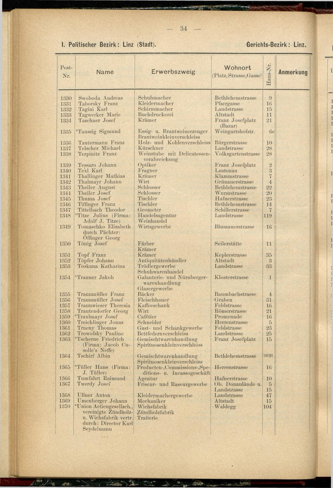 Adress-Buch der Industriellen, Handel- & Gewerbetreibenden in Oberösterreich 1894 - Seite 46