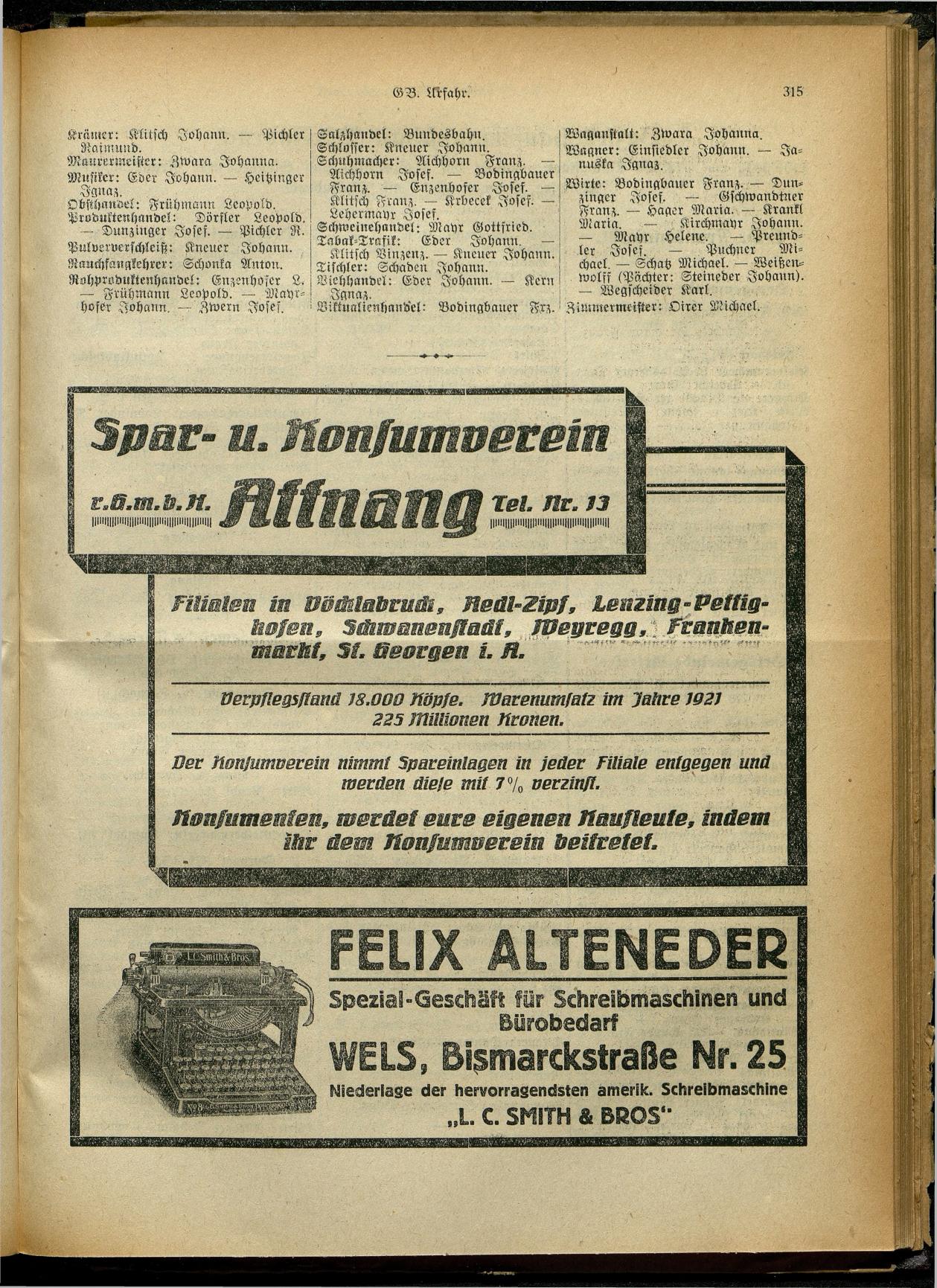 Handels- und Gewerbe-Adreßbuch von Oberösterreich 1923 - Seite 475