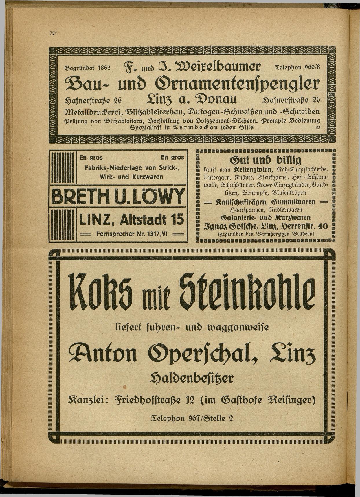 Handels- und Gewerbe-Adreßbuch von Oberösterreich 1923 - Seite 74
