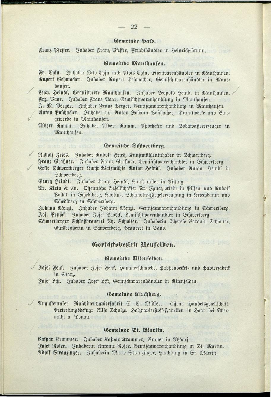Verzeichnis der protokollierten Firmen und Genossenschaften in Oberösterreich 1908 - Seite 26