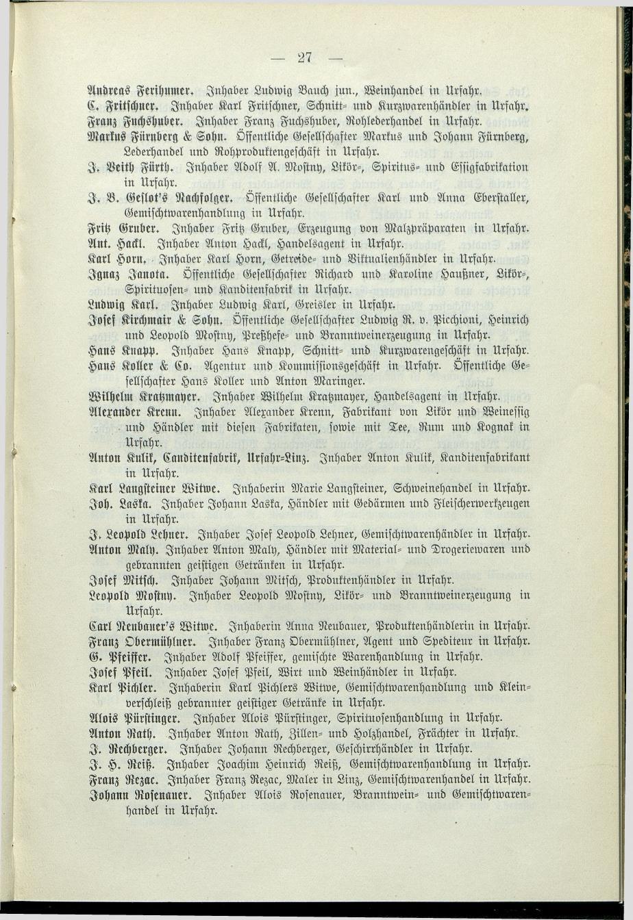 Verzeichnis der protokollierten Firmen und Genossenschaften in Oberösterreich 1908 - Seite 31
