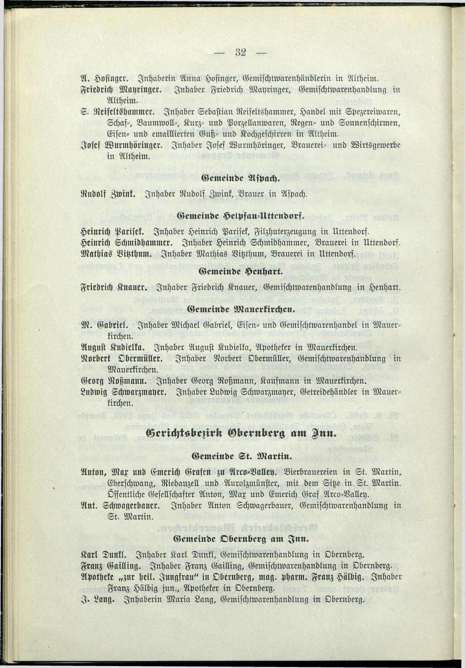 Verzeichnis der protokollierten Firmen und Genossenschaften in Oberösterreich 1908 - Seite 36