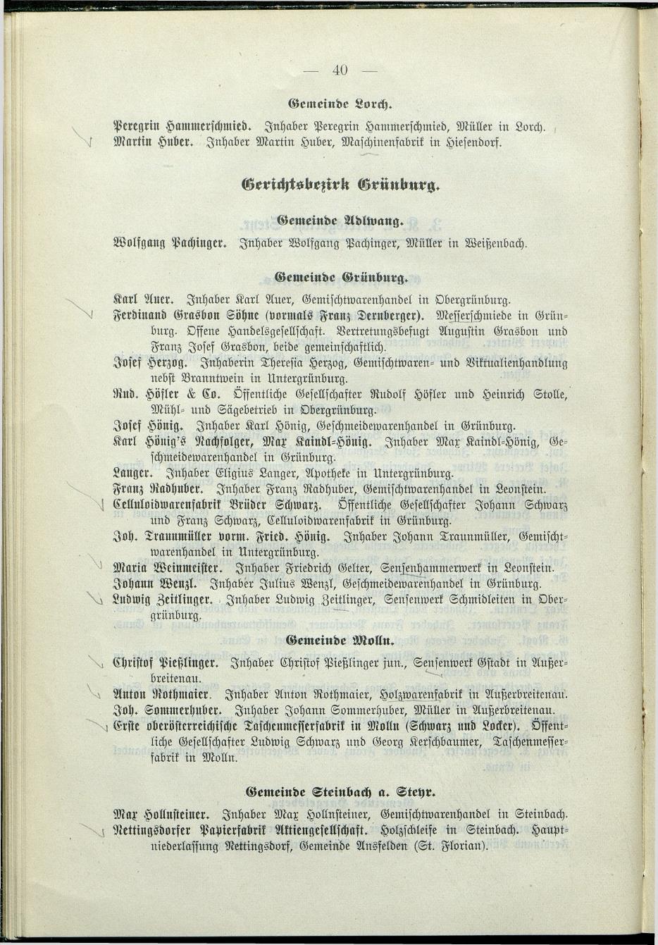 Verzeichnis der protokollierten Firmen und Genossenschaften in Oberösterreich 1908 - Seite 44