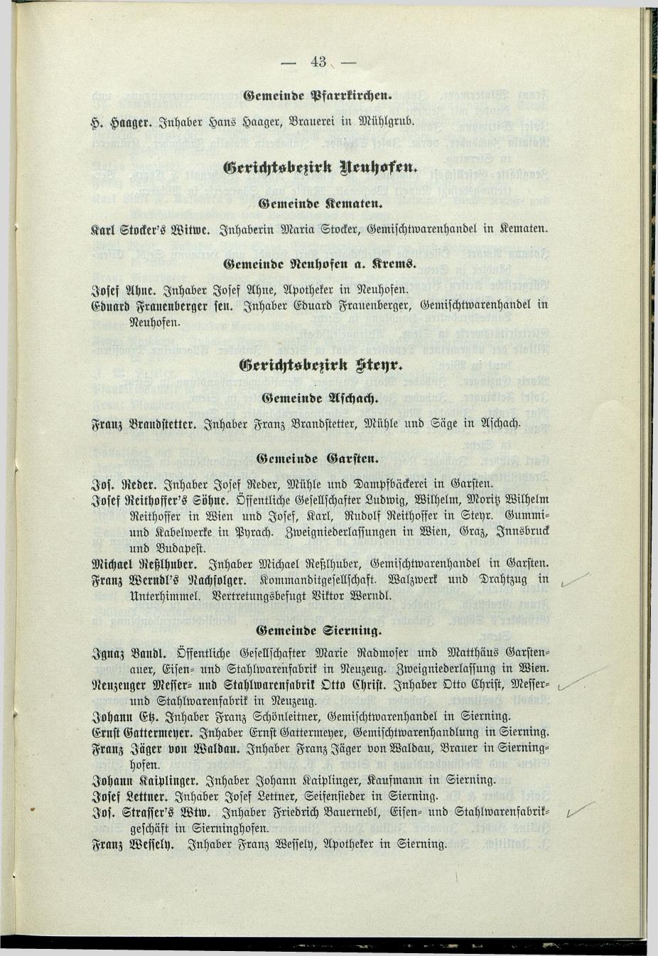 Verzeichnis der protokollierten Firmen und Genossenschaften in Oberösterreich 1908 - Seite 47