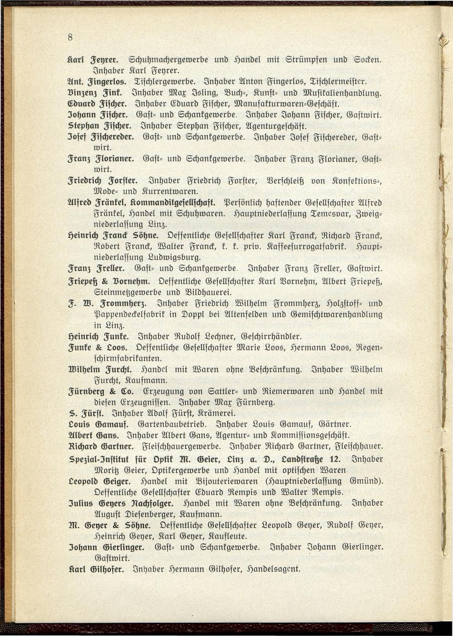 Verzeichnis der handelsgerichtlich protokollierten Firmen sowie der registrierten Erwerbs- und Wirtschafts-Genossenschaften in Oberösterreich 1914 - Page 10