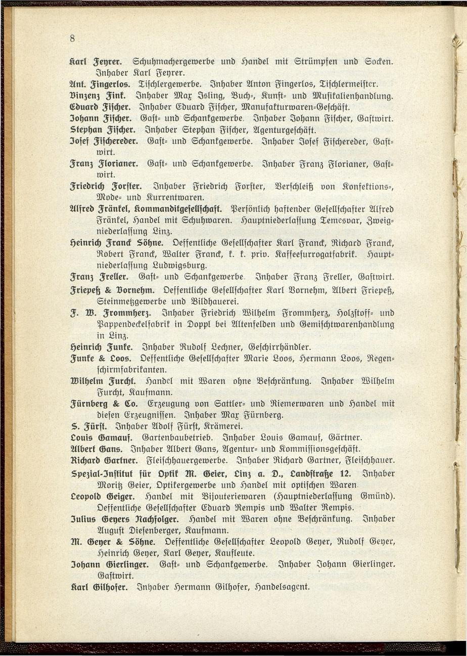 Verzeichnis der handelsgerichtlich protokollierten Firmen sowie der registrierten Erwerbs- und Wirtschafts-Genossenschaften in Oberösterreich 1914 - Seite 10