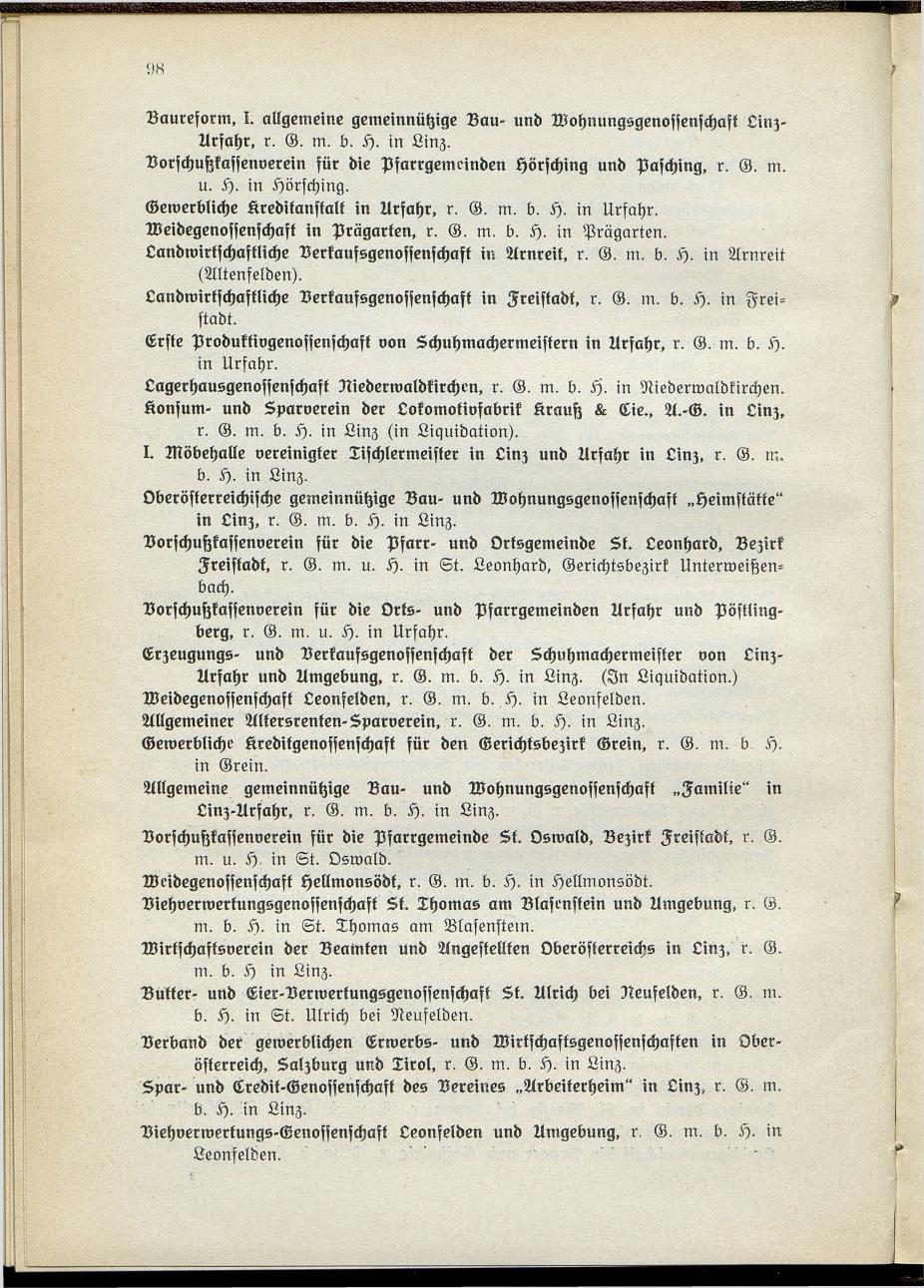 Verzeichnis der handelsgerichtlich protokollierten Firmen sowie der registrierten Erwerbs- und Wirtschafts-Genossenschaften in Oberösterreich 1914 - Seite 100