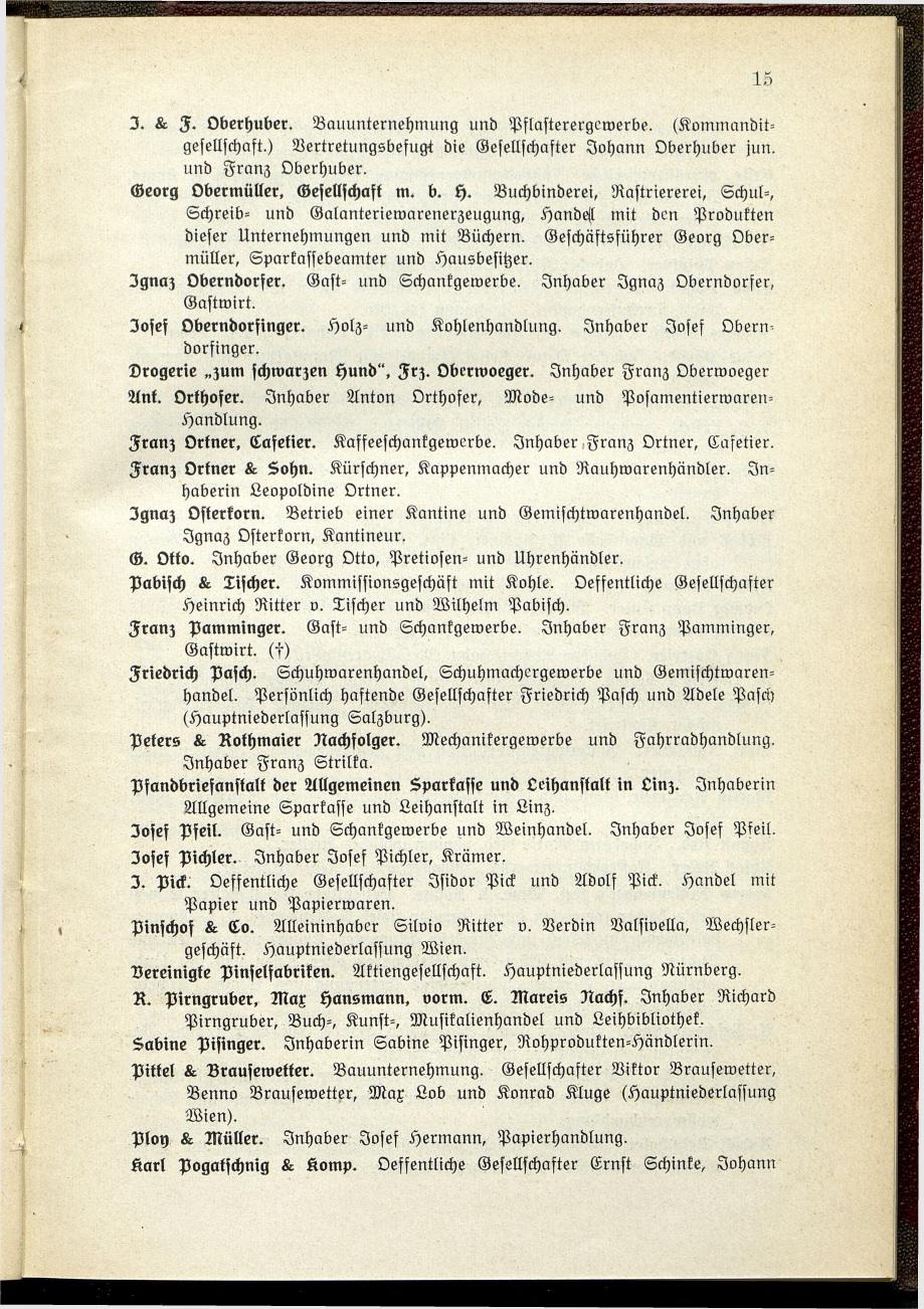 Verzeichnis der handelsgerichtlich protokollierten Firmen sowie der registrierten Erwerbs- und Wirtschafts-Genossenschaften in Oberösterreich 1914 - Seite 17