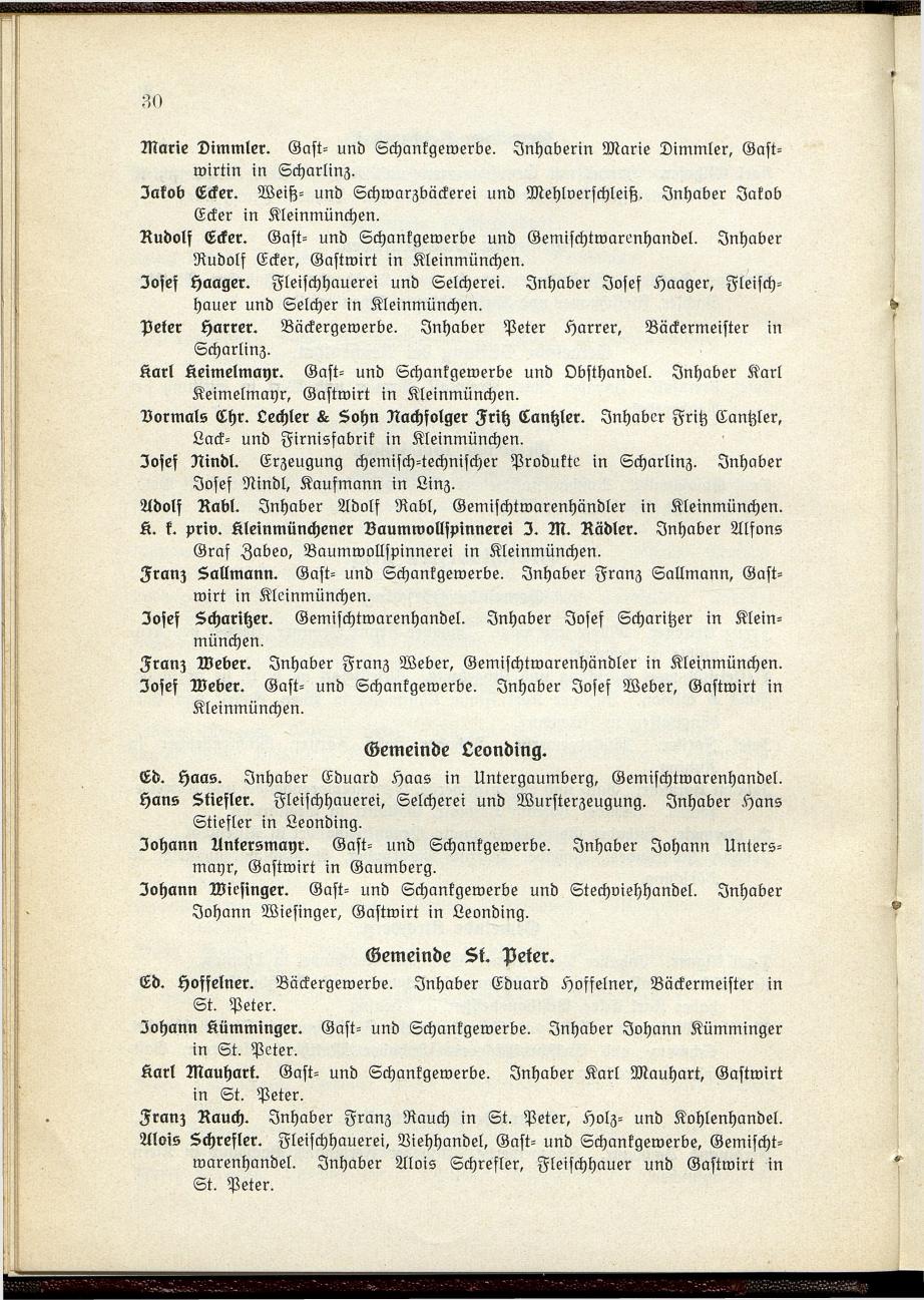 Verzeichnis der handelsgerichtlich protokollierten Firmen sowie der registrierten Erwerbs- und Wirtschafts-Genossenschaften in Oberösterreich 1914 - Page 32
