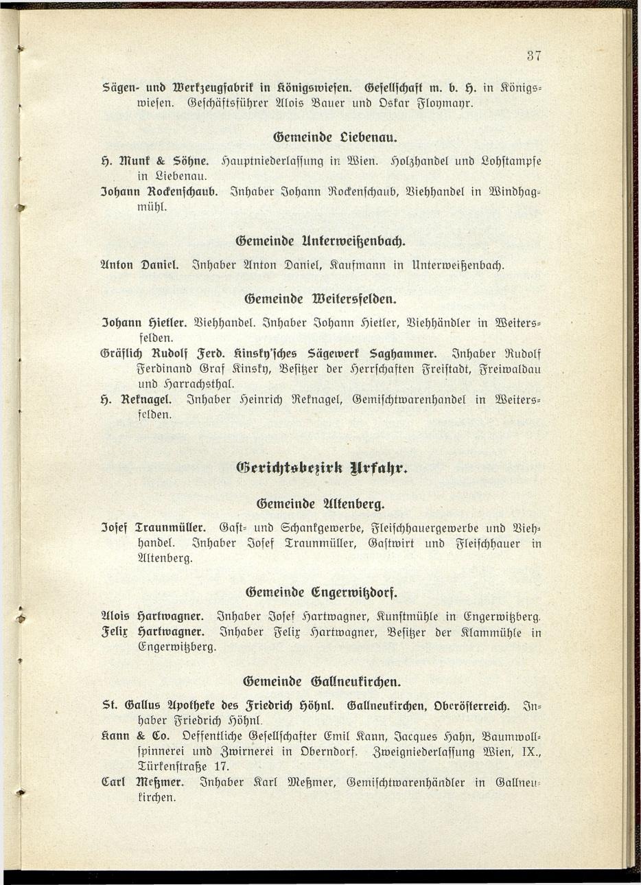 Verzeichnis der handelsgerichtlich protokollierten Firmen sowie der registrierten Erwerbs- und Wirtschafts-Genossenschaften in Oberösterreich 1914 - Page 39